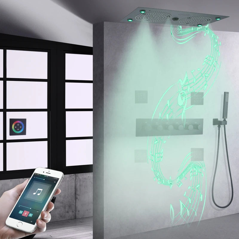 Matte Black Thermostatic Shower Faucet Set