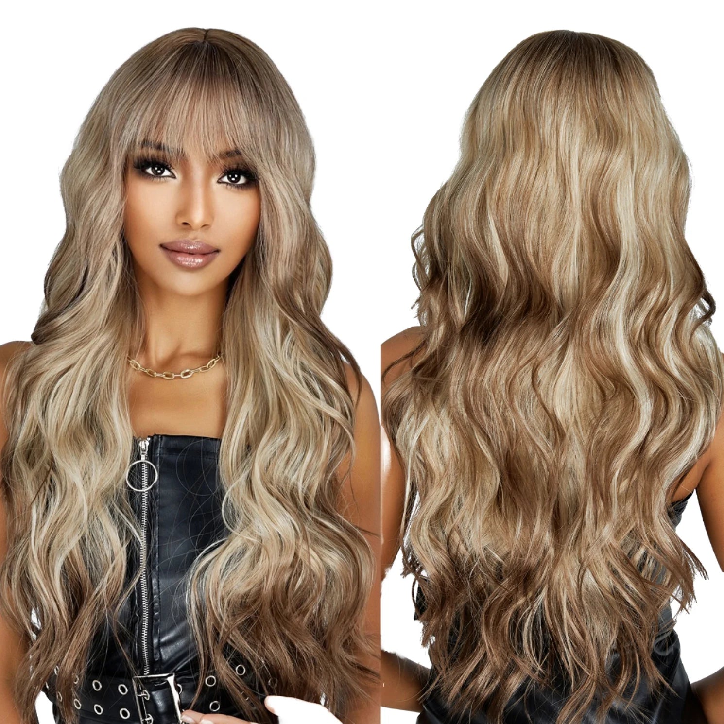 16 Inch Black Brown Shoulder Length Straight Adjustable Wig
