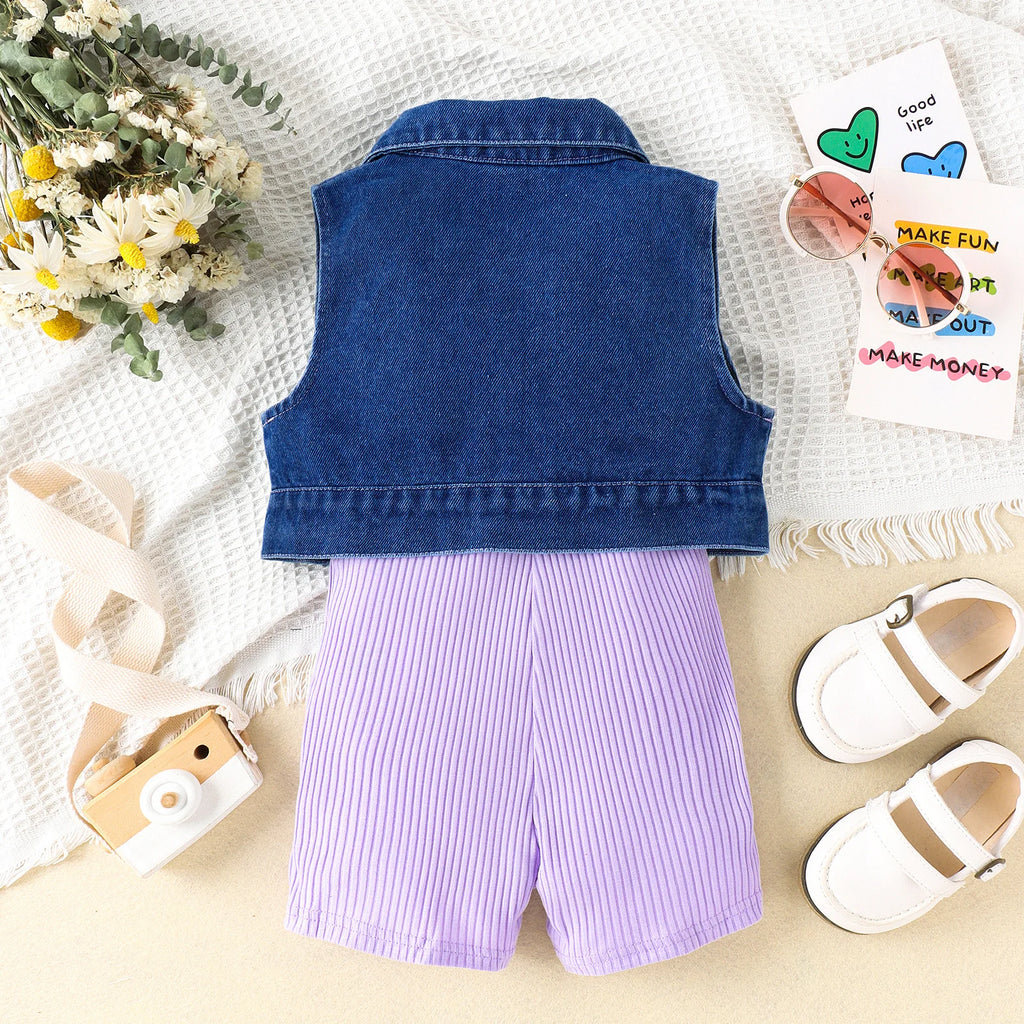 Girls clothing Denim Waistcoat + Jumpsuit 2 Piece Set