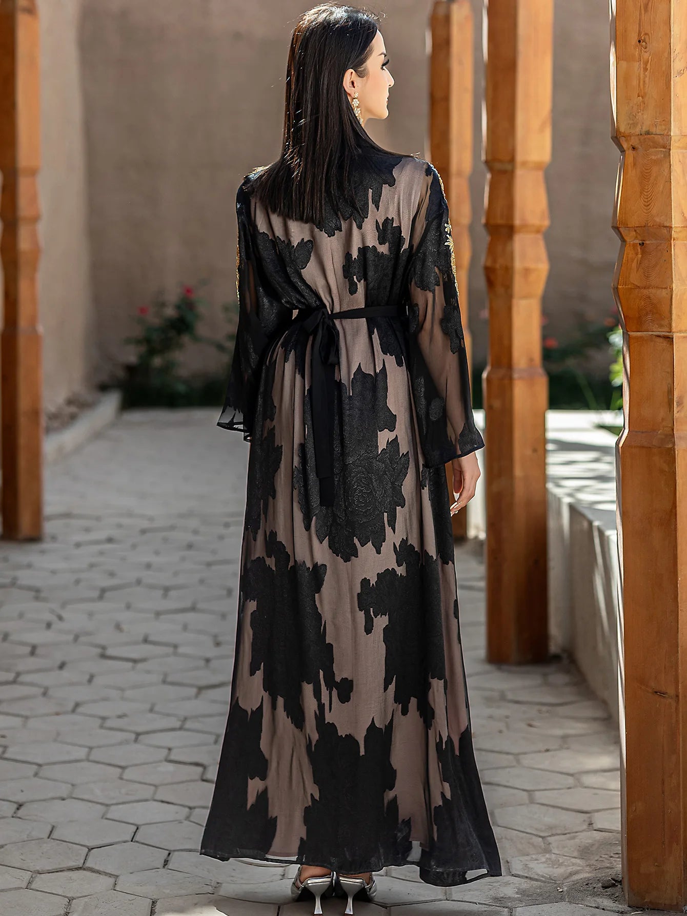 Black Gold Lace Embroidered Abayas