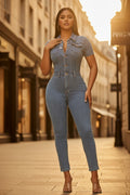 New Stitch Detail Flap Pocket Denim Jumpsuit