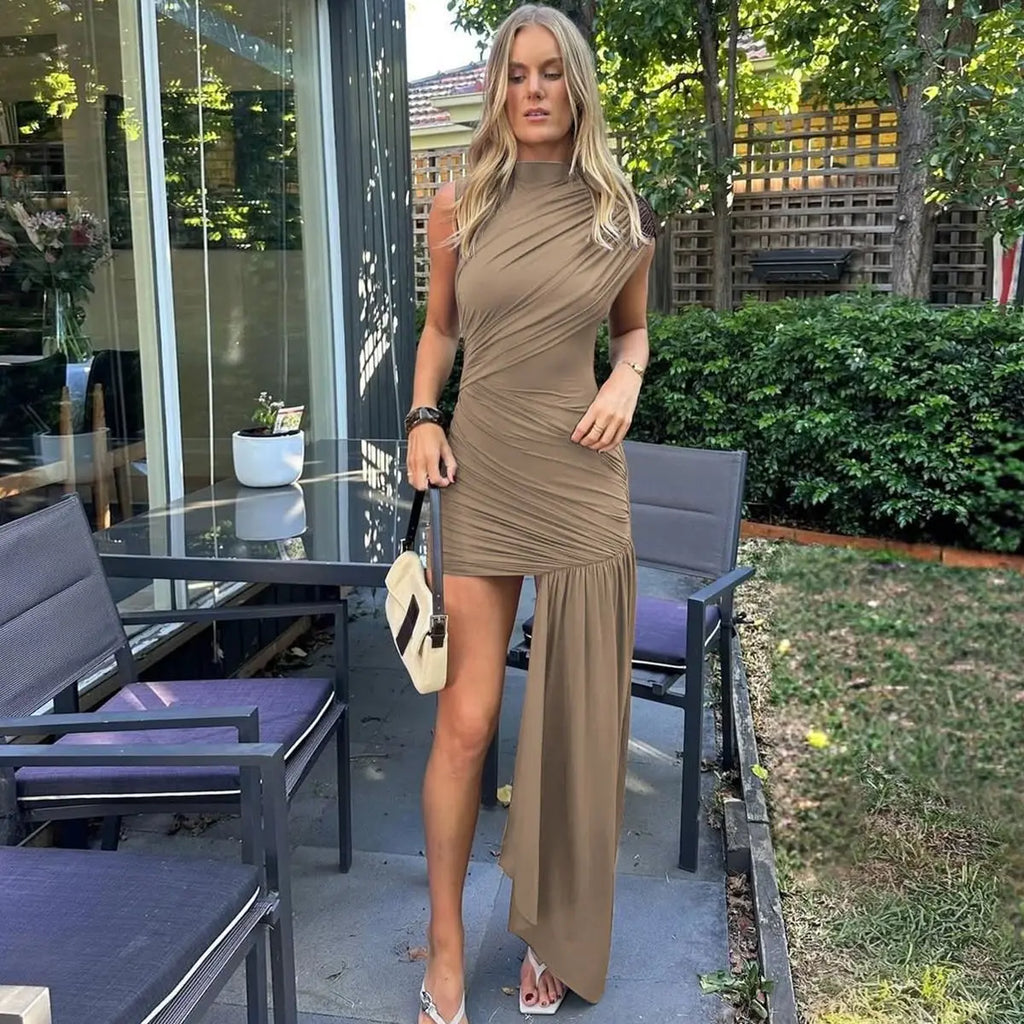 Boutique Wholesale Fashionable Temperament Elegant Round Neck Irregular Sleeveless Women's Dress