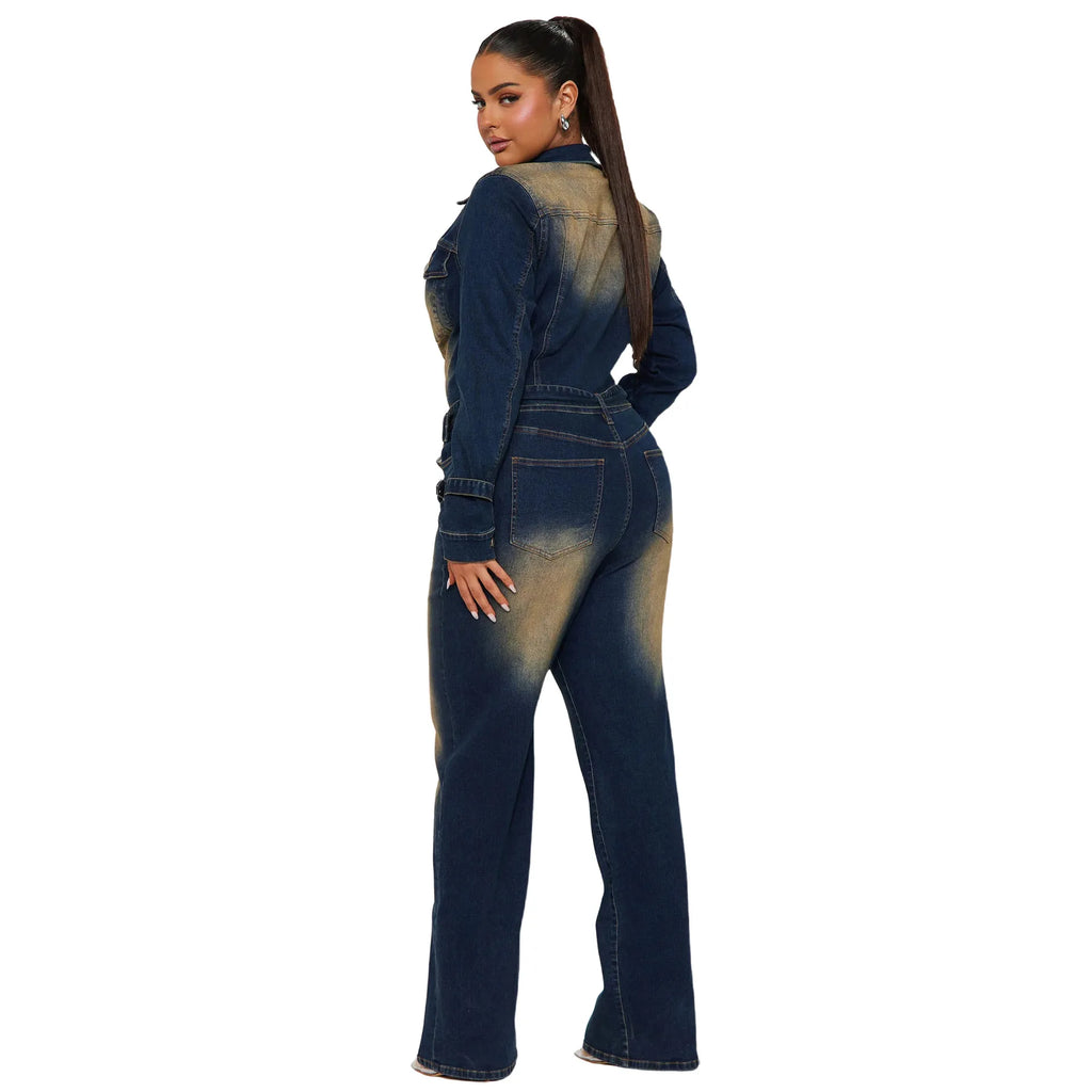 Ladies Casual Washed Denim Jumpsuits