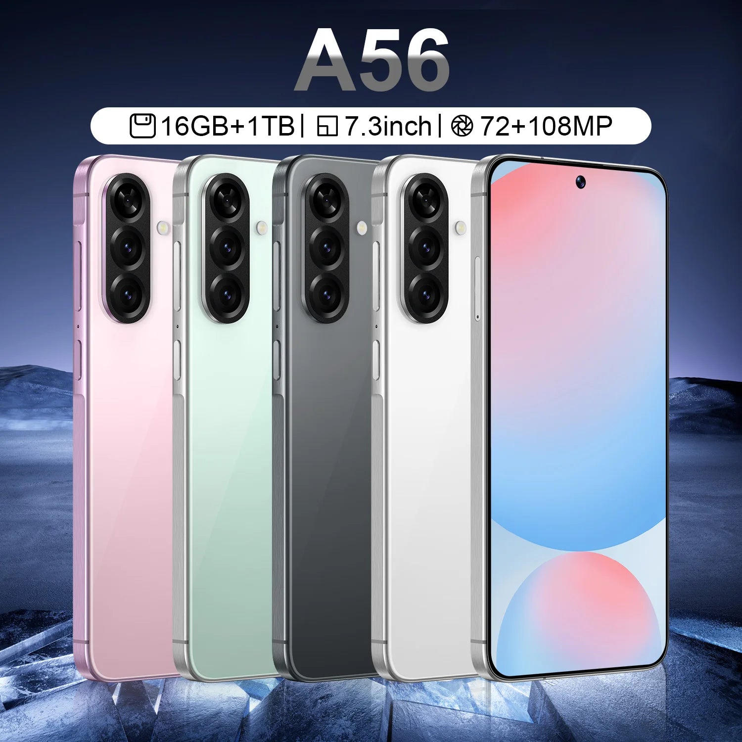 New Design A56 5G Smartphone Deca Core 108MP 16GB 1TB 7.3 Inch HD Display