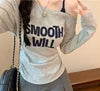A123 AL4319-68-LHYF Thin V-neck Long Sleeved T-shirt For Women And Pure Cotton