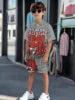 Striped Color Block Printed Boys' Summer Casual clothing