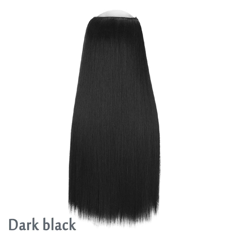 No Clip In Hair Extensions Fish Line Straight Curly Wig