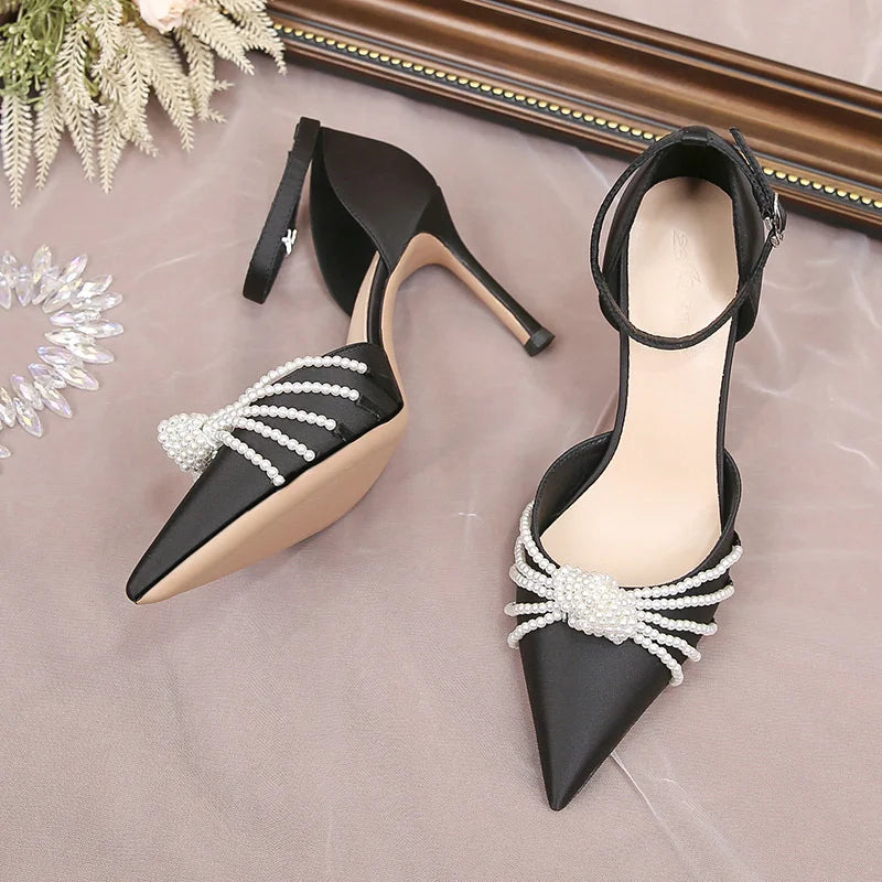 2026 New String Bead Pumps Pointed Thin Heels