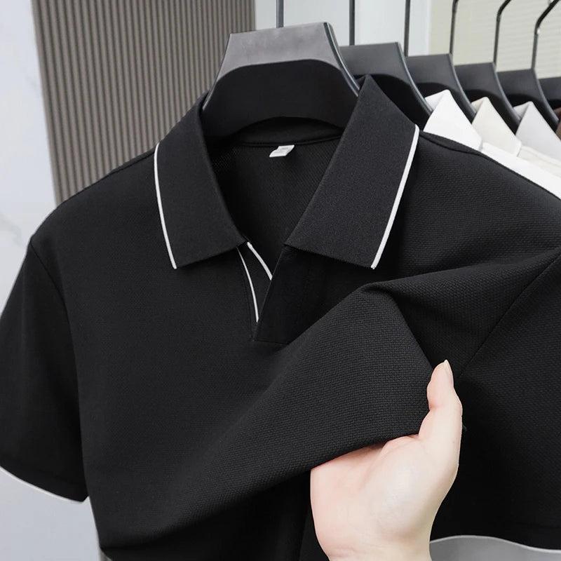 2026 New Simple Stripe Collar Solid  colour of T-Shirt