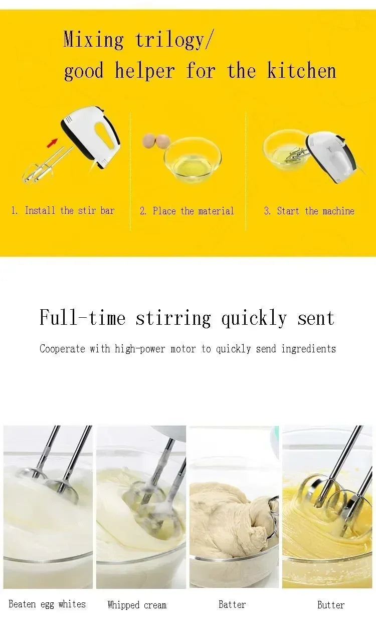 Multifunctional 7 Speed Mini Mixer Electric, Automatic Cream Food Cake Baking Dough Mixer