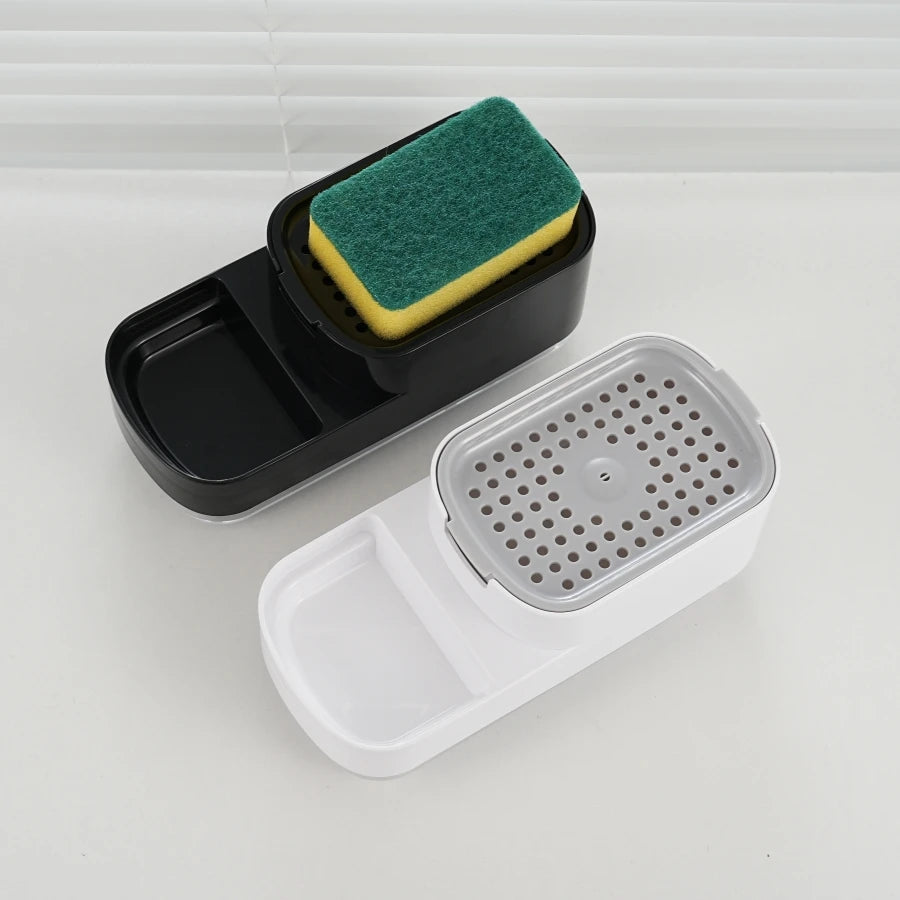 Kitchen dishwashing soap dispenser with sponge holder