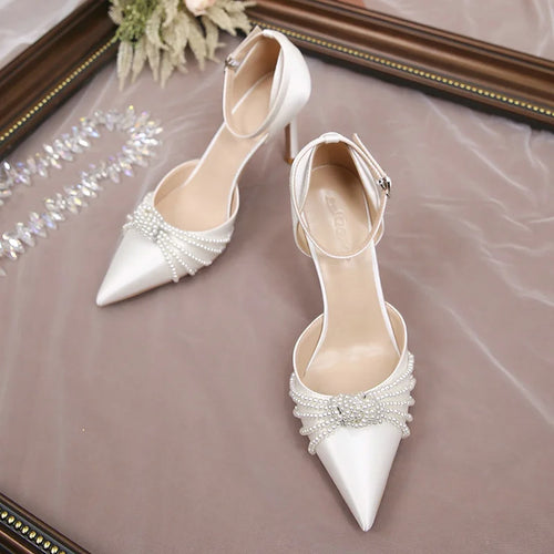 2026 New String Bead Pumps Pointed Thin Heels