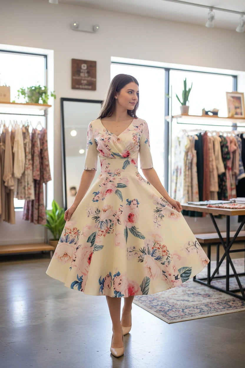 Summer Women Dress Floral Print Vintage Party Dresses
