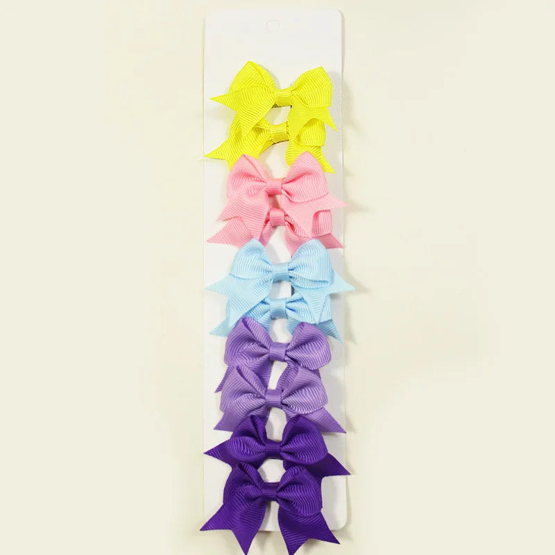 10Pcs/Set New Cute Solid Ribbon Bowknot Hair Clips for Baby Girls