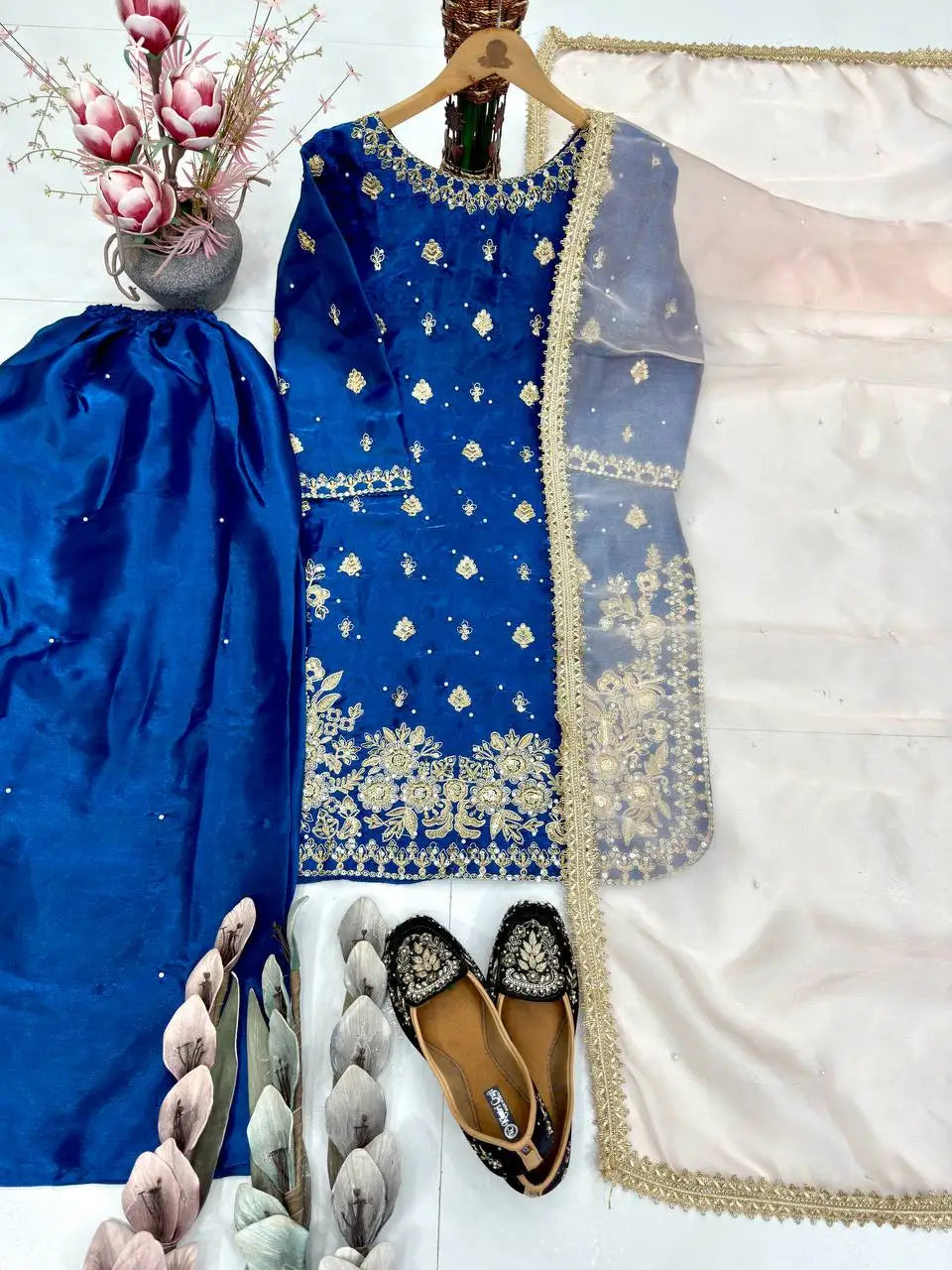 Women's Designer Party Wear Heavy Silk Top Sharara Duptta