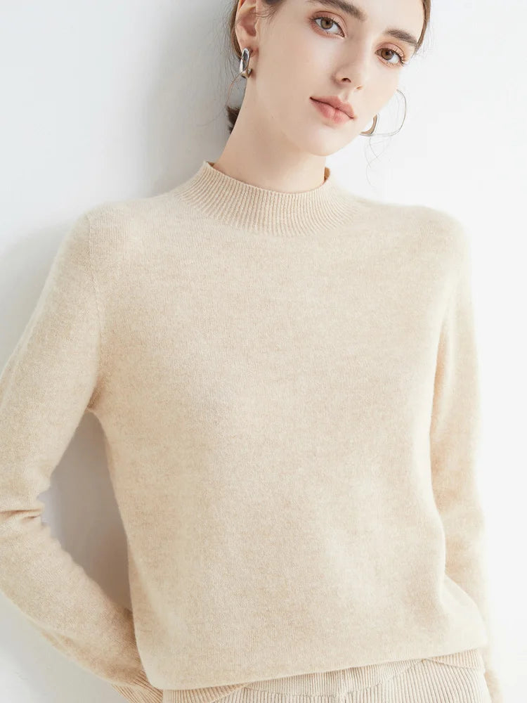 2026 Autumn Winter Solid Mock-neck Pullover Sweater For Women