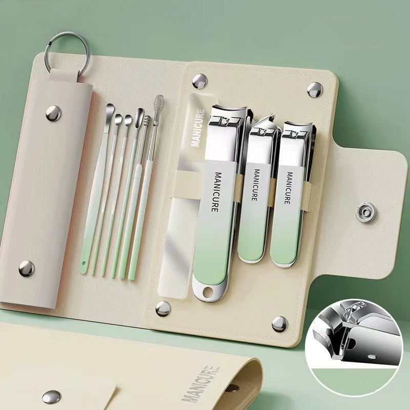 Ouriner 6-18Pcs Portable Manicure Sets Pedicure Kits Bright Black Nail Clipper set