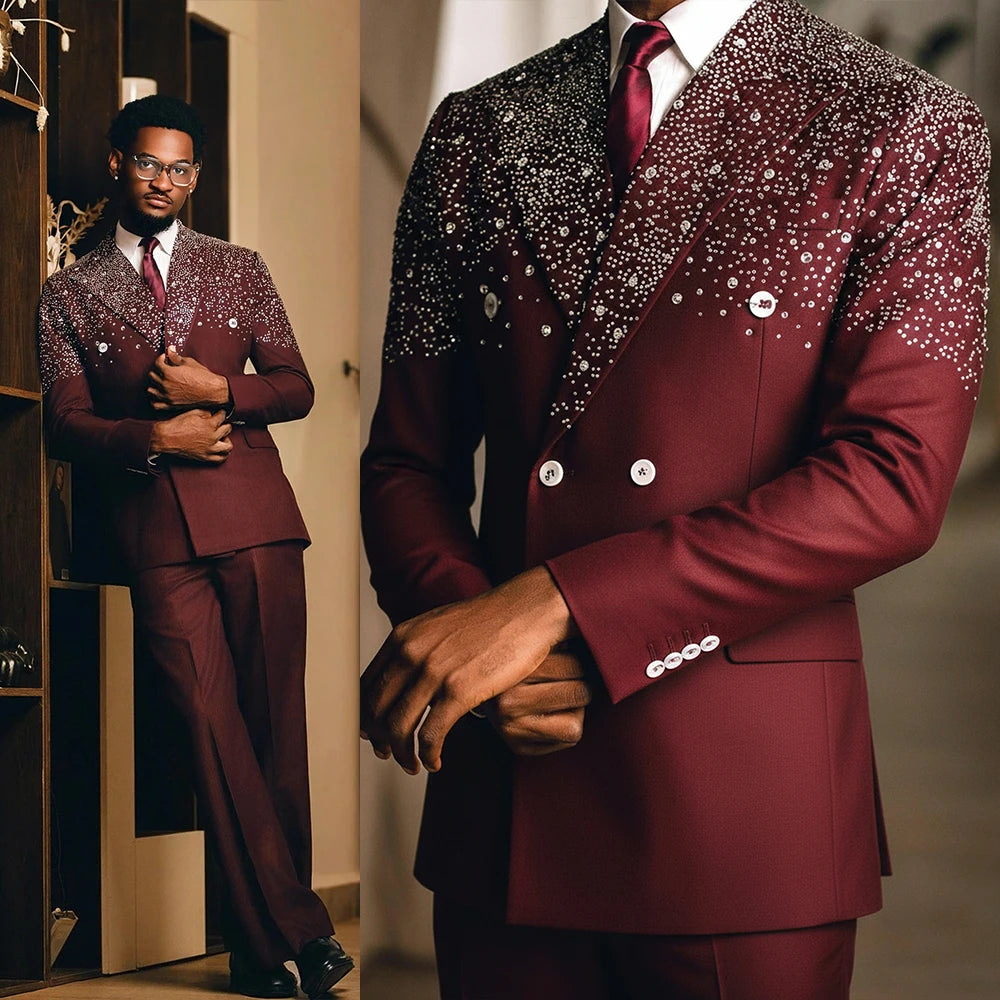 2 Pcs Jacket Pants Modern Hot Fix Wedding Suits