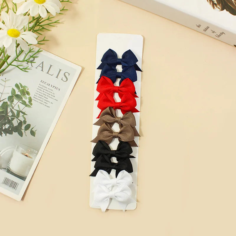 10Pcs/Set New Cute Solid Ribbon Bowknot Hair Clips for Baby Girls