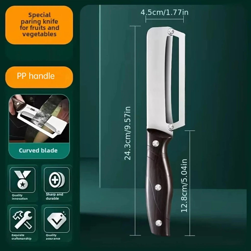 Stainless steel peeler slicing fruits and vegetables