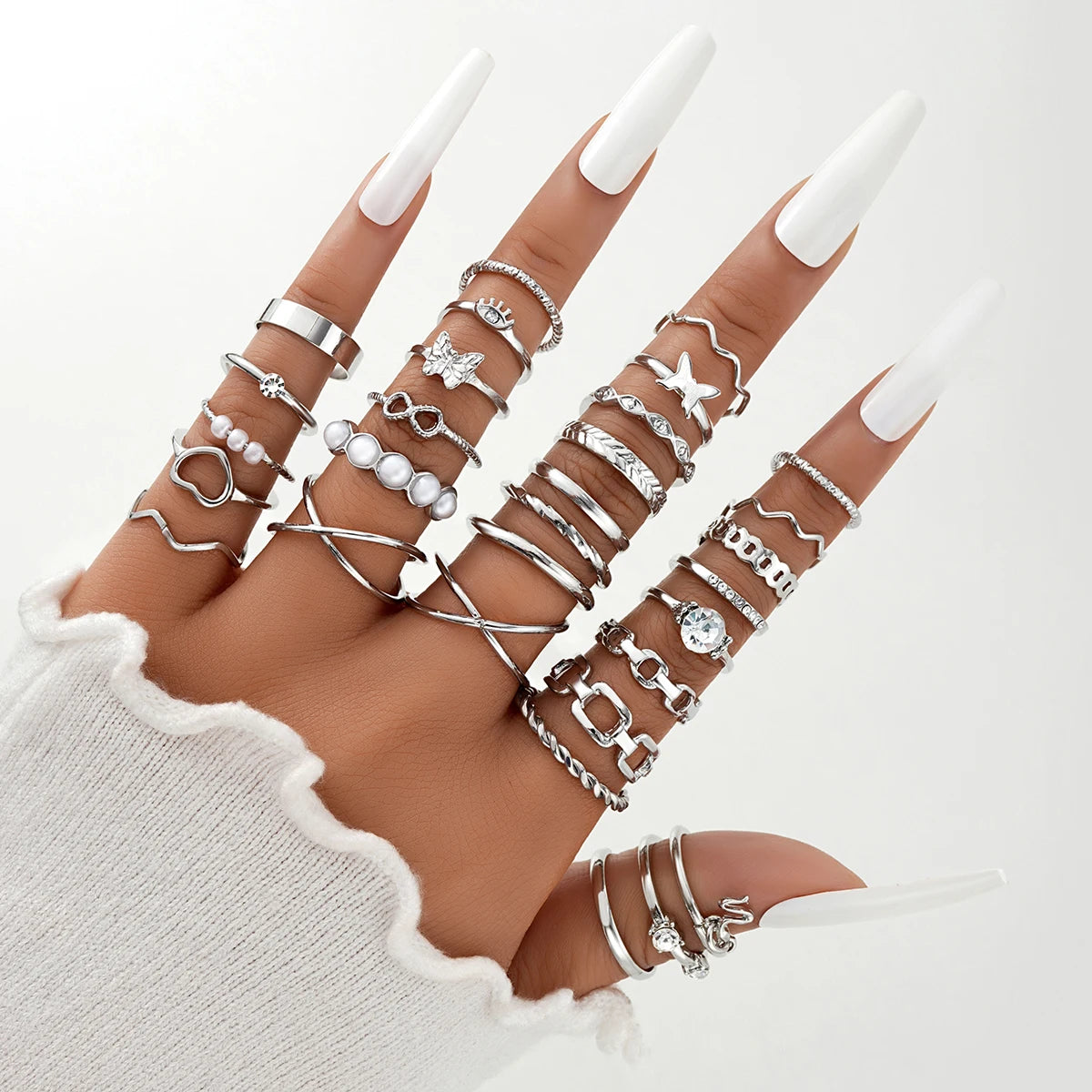 58PCS Vintage Heart Snake Butterfly Rings Set for Women