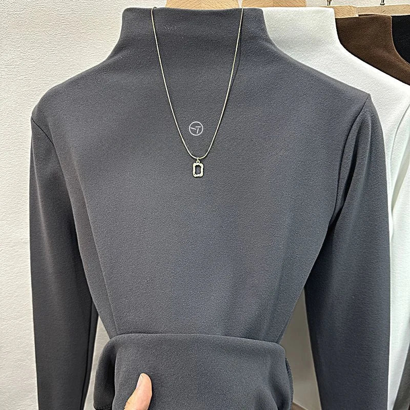 Gray Double-Sided Cashmere Base Shirt Women's Slim Fit with 100% cotton
