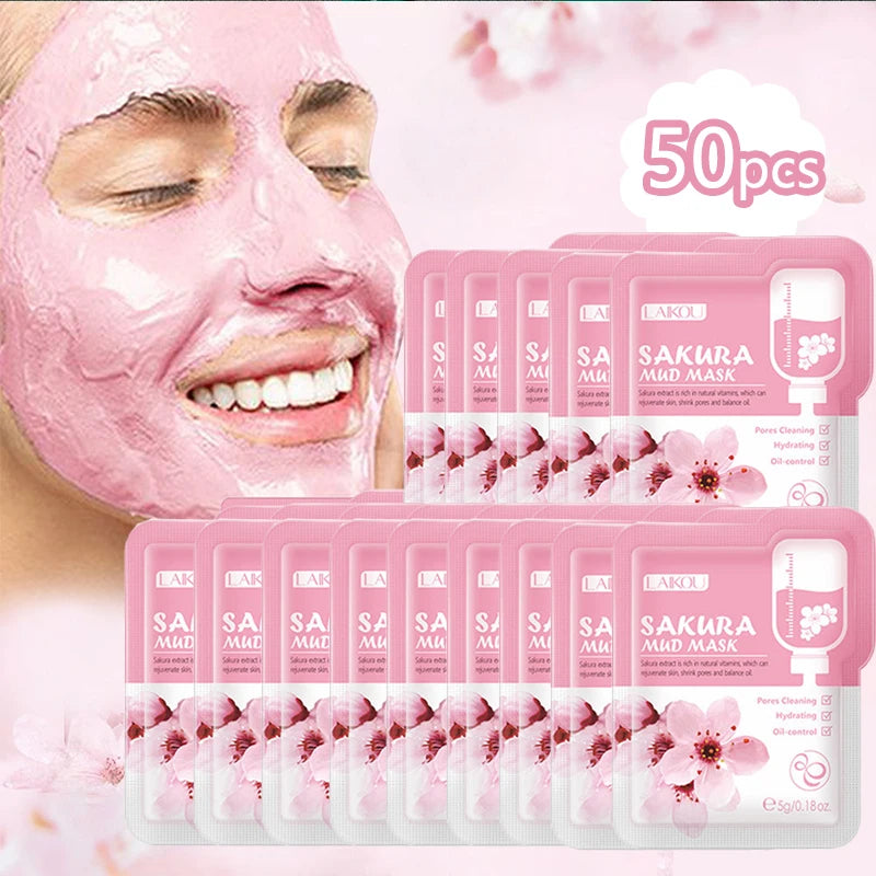50pcs Japan Sakura Clay Mask for, Oil-Control Remove Blackhead Pink Mud
