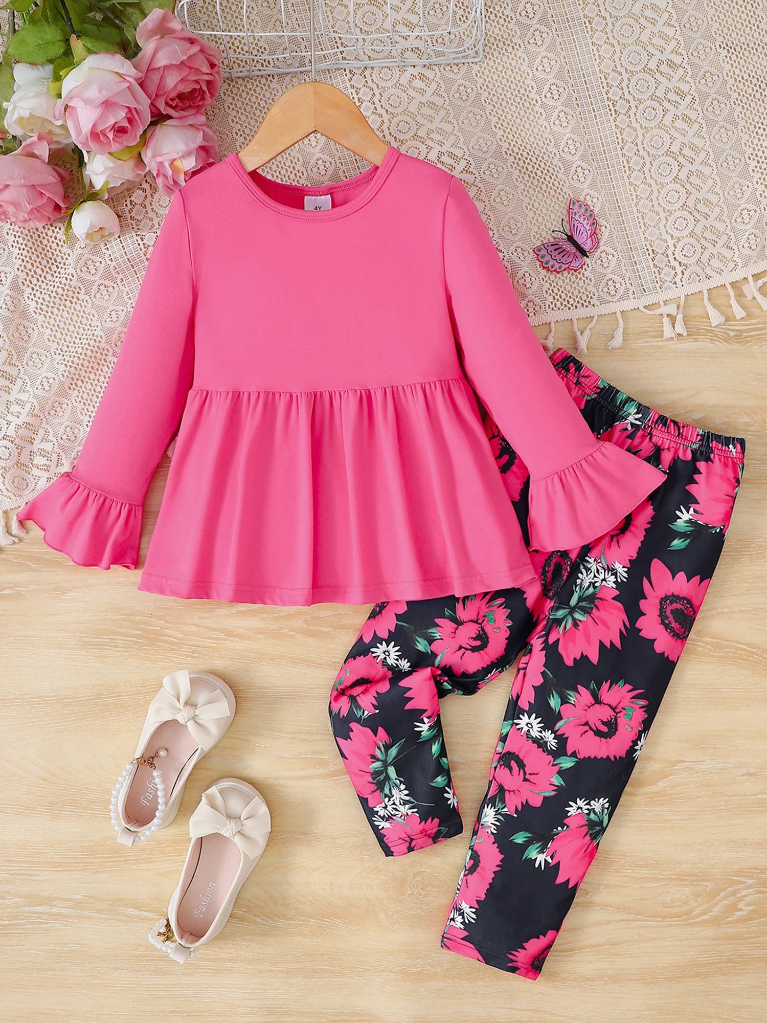 2-Piece Autumn Ensemble with Long Sleeve Dress