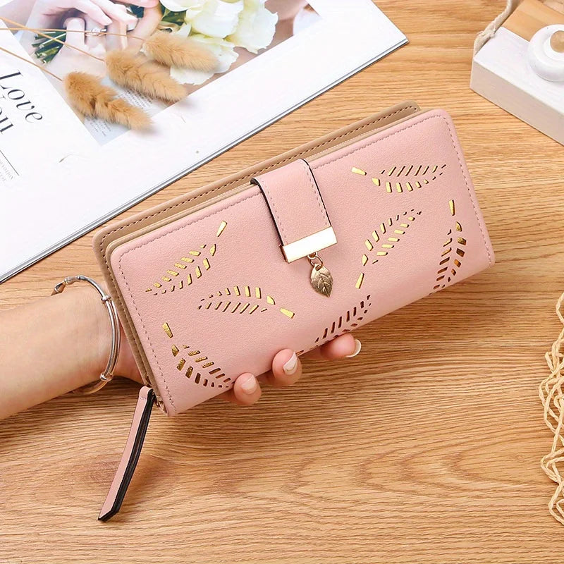 Elegant Women's Wallet With Hollowed-Out Leaf Design