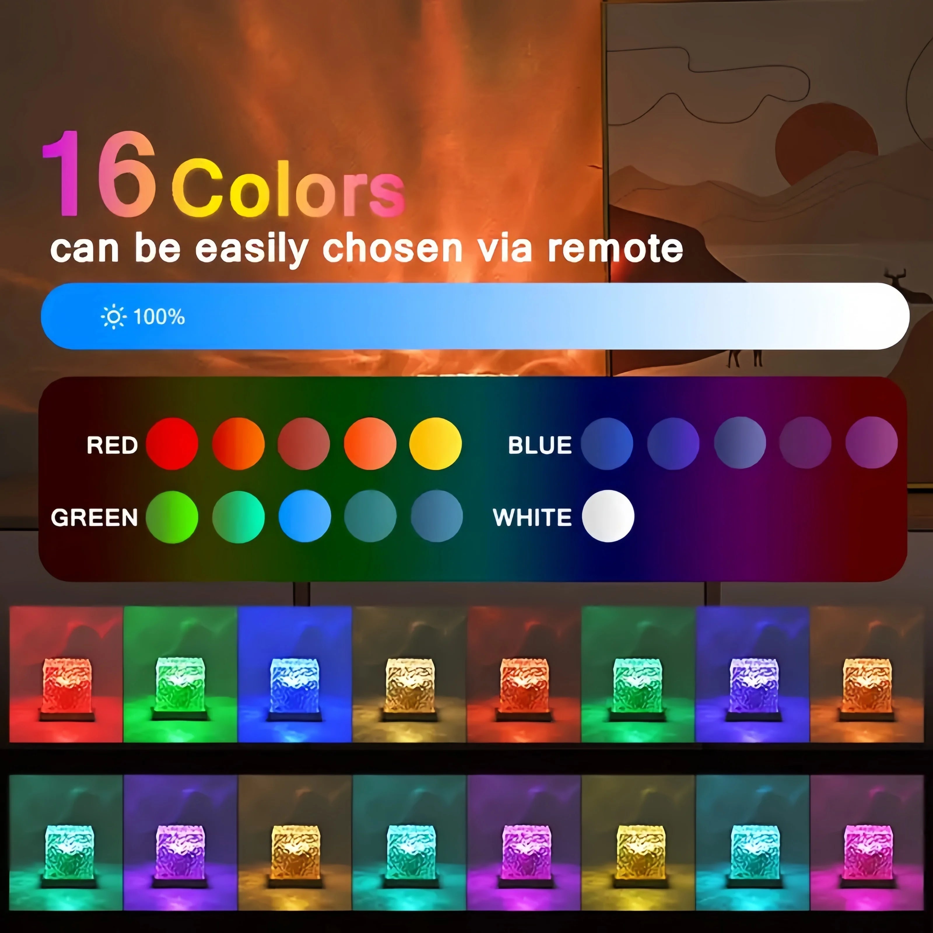 16Colors Night Light Remote Dimmable Auto Rotating