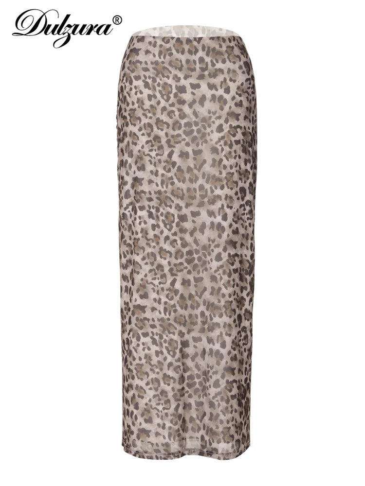 Dulzura Elegant Leopard Printed Midi Skirt Women Dress
