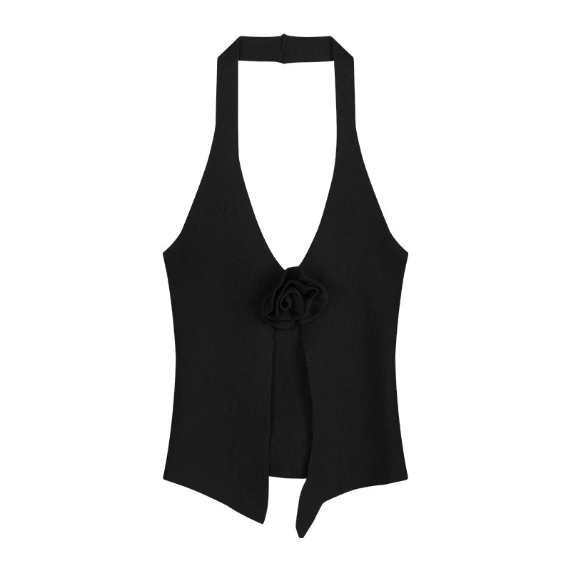 Summer Sweet Knitted Camisole Women's V-neck Backless Slim
