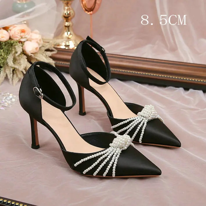 2026 New String Bead Pumps Pointed Thin Heels