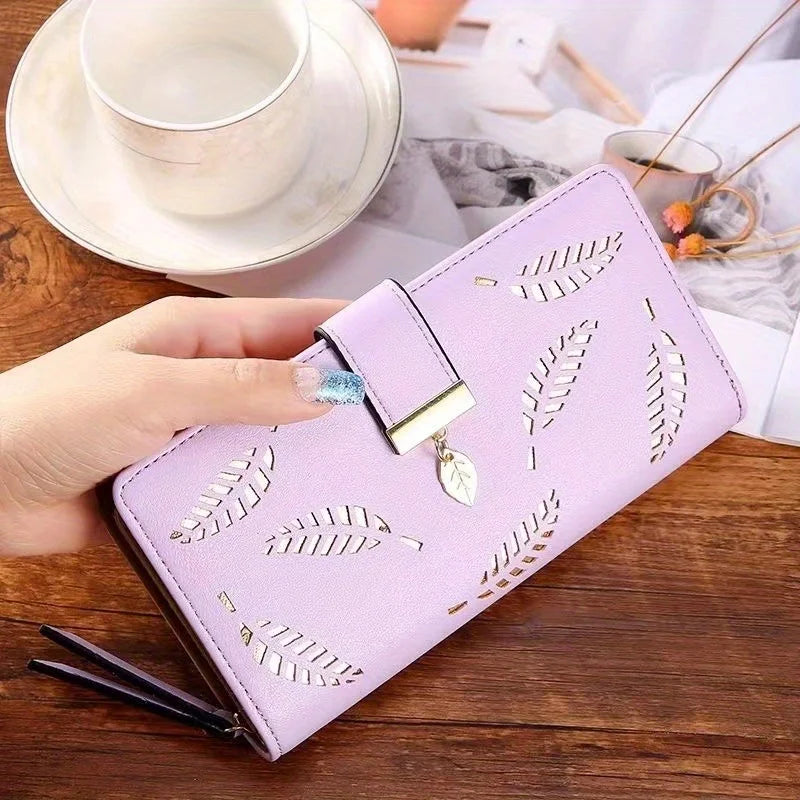 Elegant Women's Wallet With Hollowed-Out Leaf Design