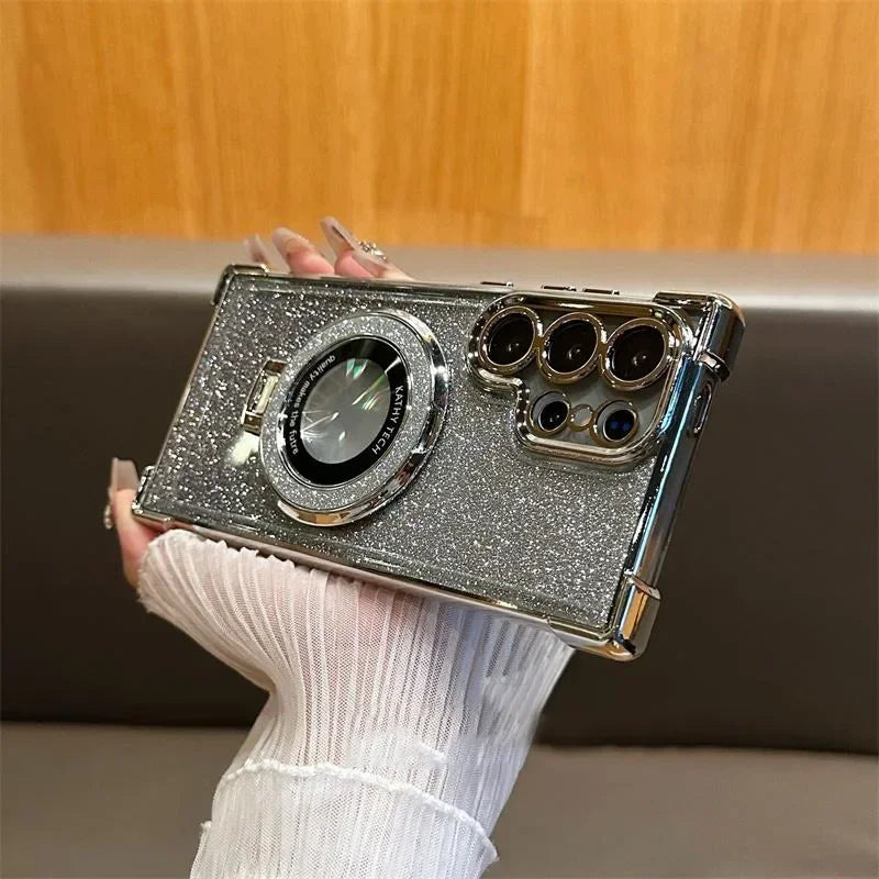 Luxury Magnetic Plating Stand Shockproof Glitter Case for Samsung Galaxy