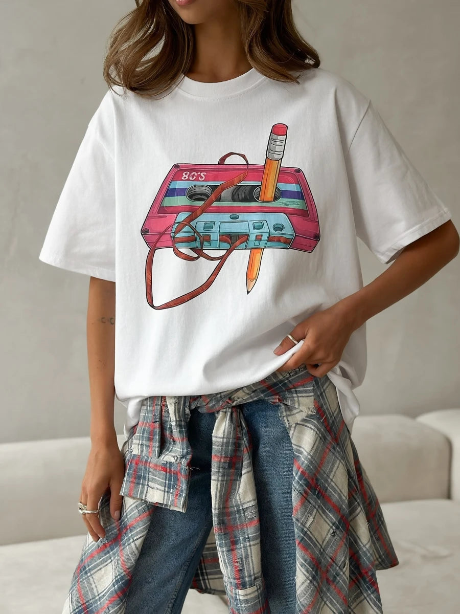 100% Cotton Women's Fashionable Printed T-shirt