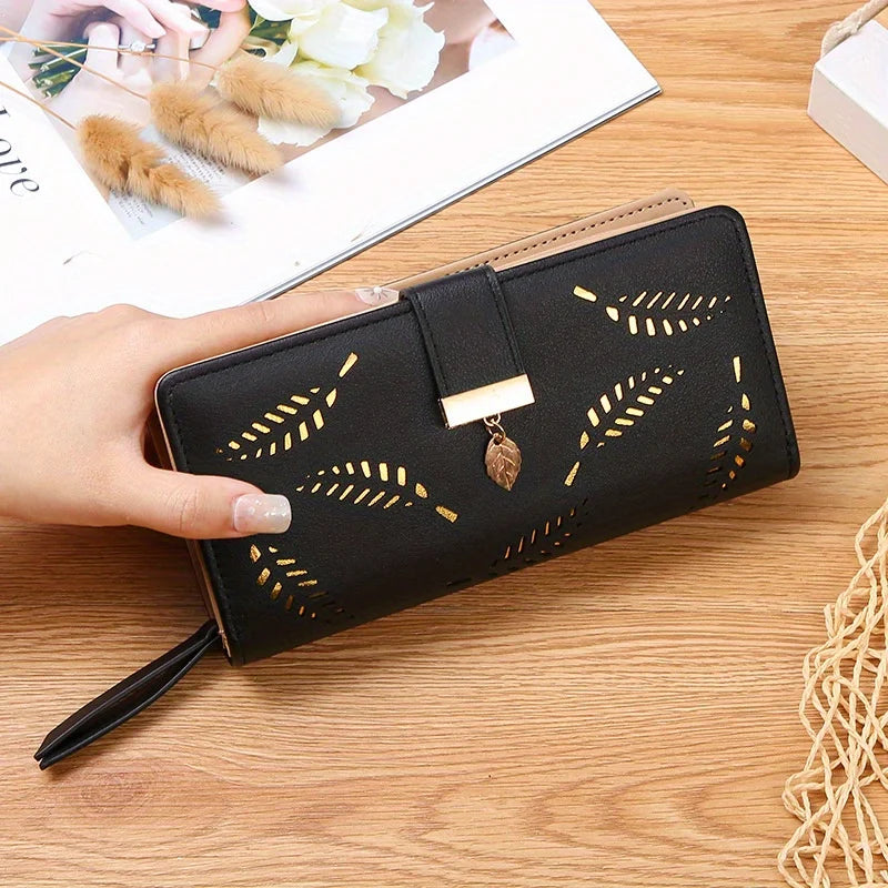 Elegant Women's Wallet With Hollowed-Out Leaf Design