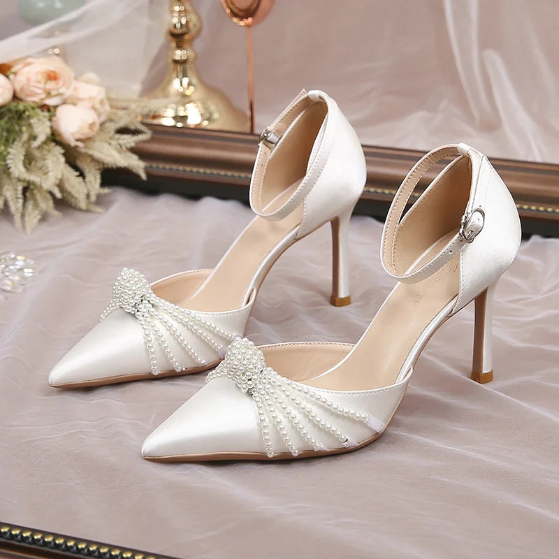 2026 New String Bead Pumps Pointed Thin Heels