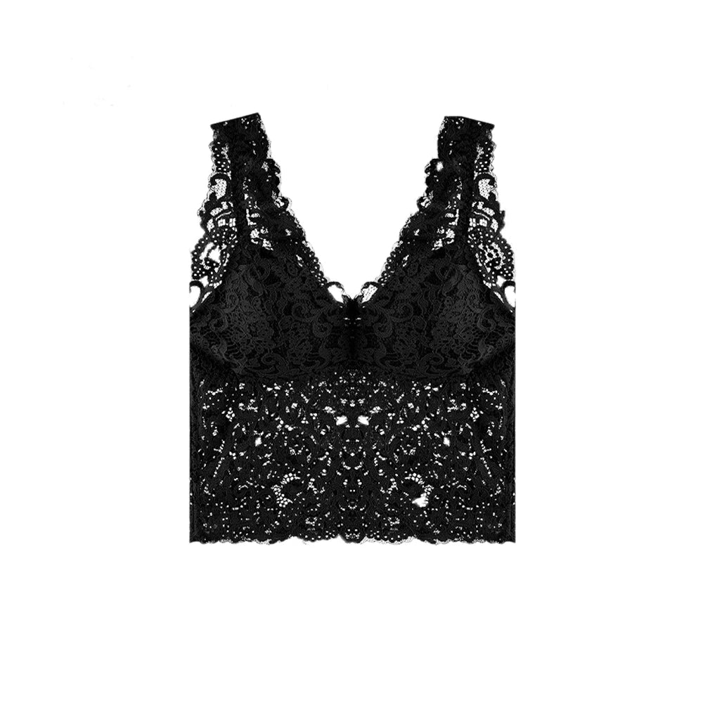 Deep V Lace Vest With Breast PadsEmbroidery Floral Tank Top Wrapped Chest Camisole Padded Crop Tank Top For Women