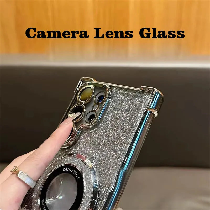 Luxury Magnetic Plating Stand Shockproof Glitter Case for Samsung Galaxy