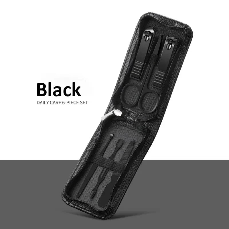 Ouriner 6-18Pcs Portable Manicure Sets Pedicure Kits Bright Black Nail Clipper set