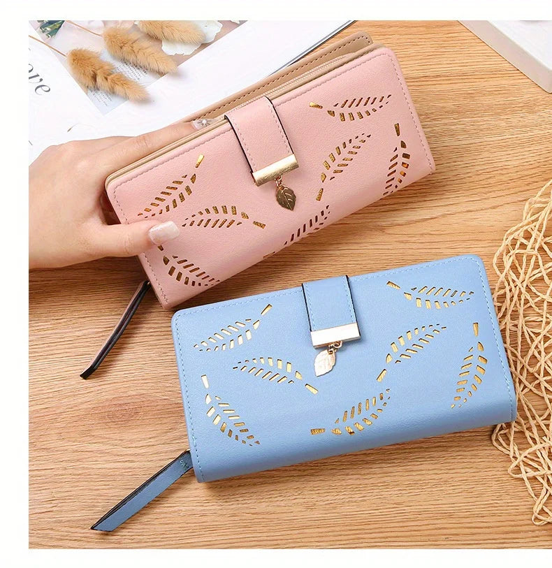 Elegant Women's Wallet With Hollowed-Out Leaf Design