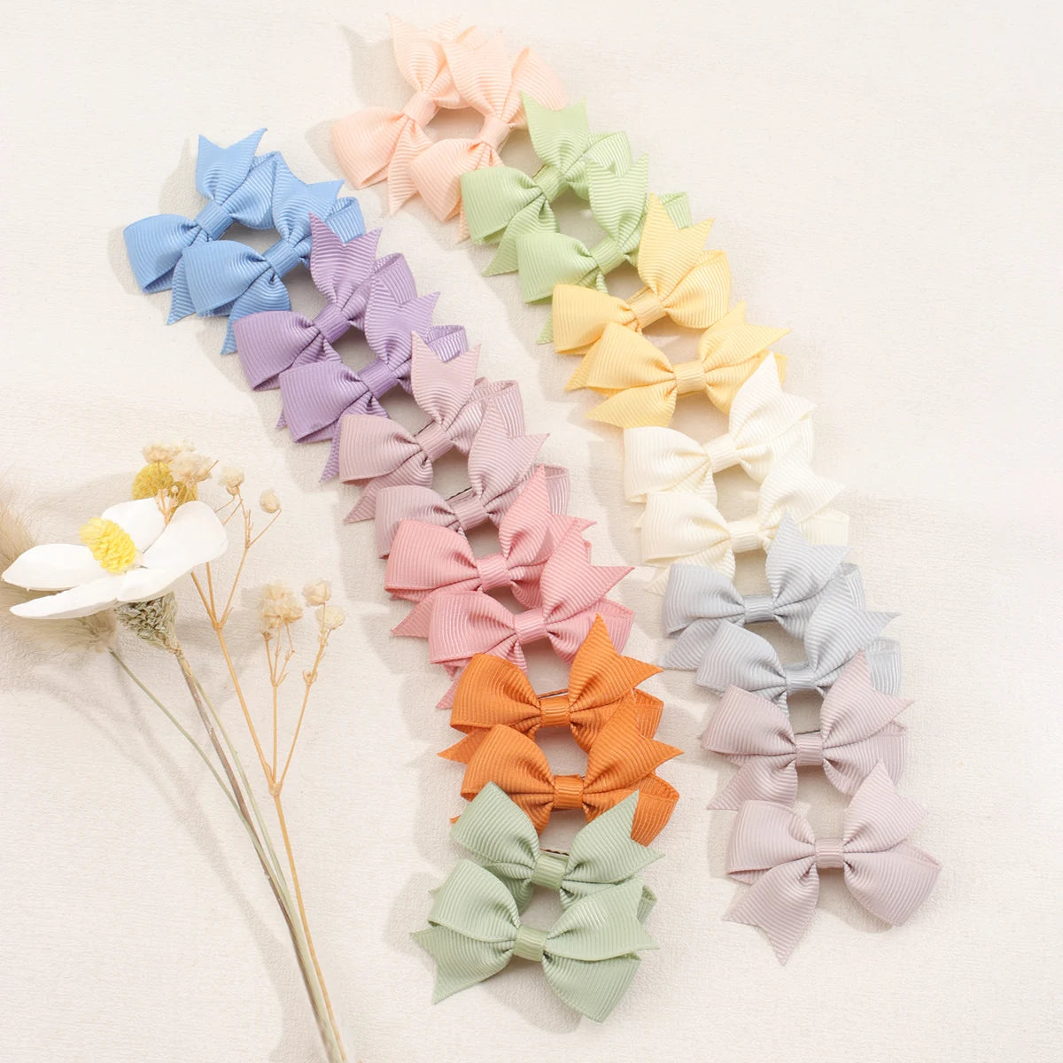 24Pcs Baby Girls Solid Bow Hair Clips Cute Mini Grosgrain Ribbons