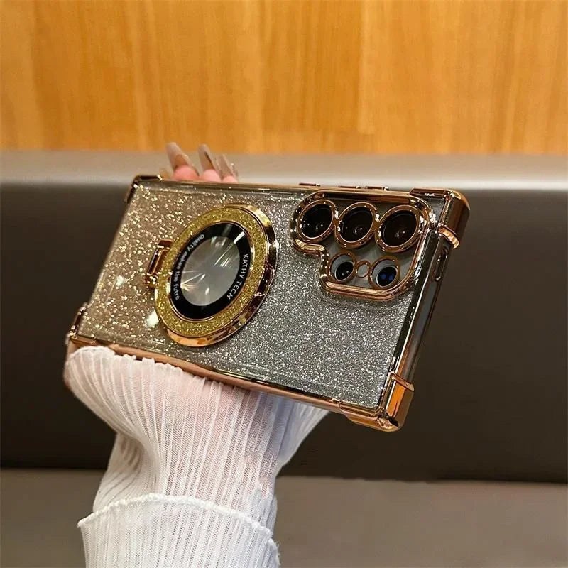 Luxury Magnetic Plating Stand Shockproof Glitter Case for Samsung Galaxy