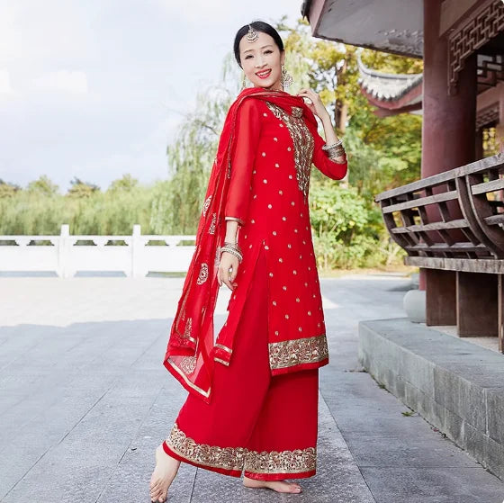 Women's Ethnic Dance Costume Sari Next  Chabi Three Piece Set