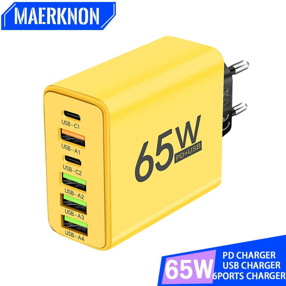 65W USB 6 Ports Type C Quick Charger