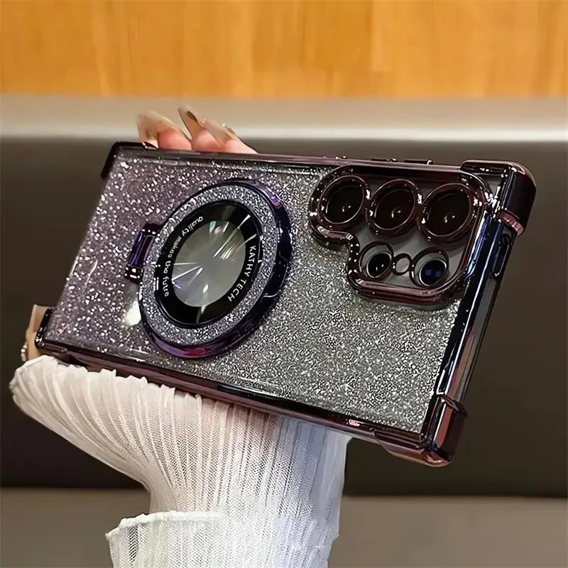 Luxury Magnetic Plating Stand Shockproof Glitter Case for Samsung Galaxy