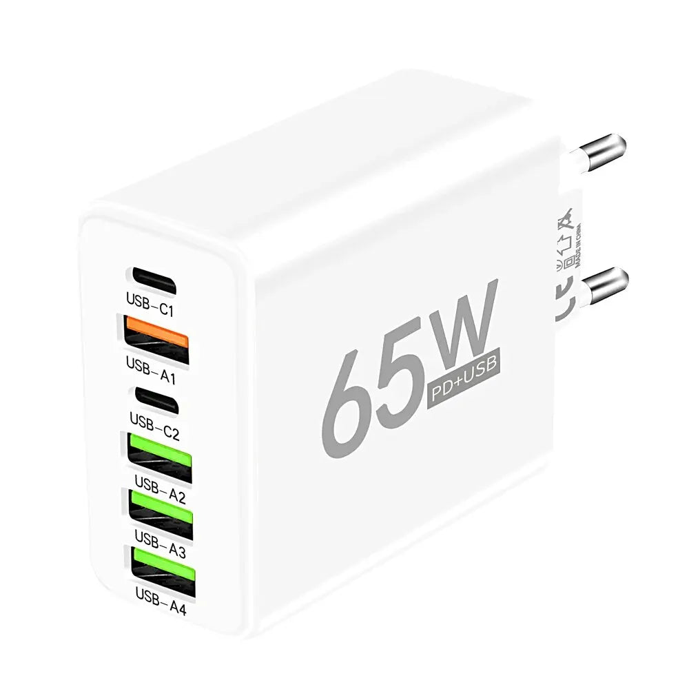 65W USB 6 Ports Type C Quick Charger