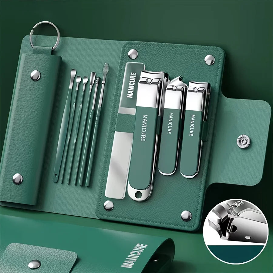 Ouriner 6-18Pcs Portable Manicure Sets Pedicure Kits Bright Black Nail Clipper set