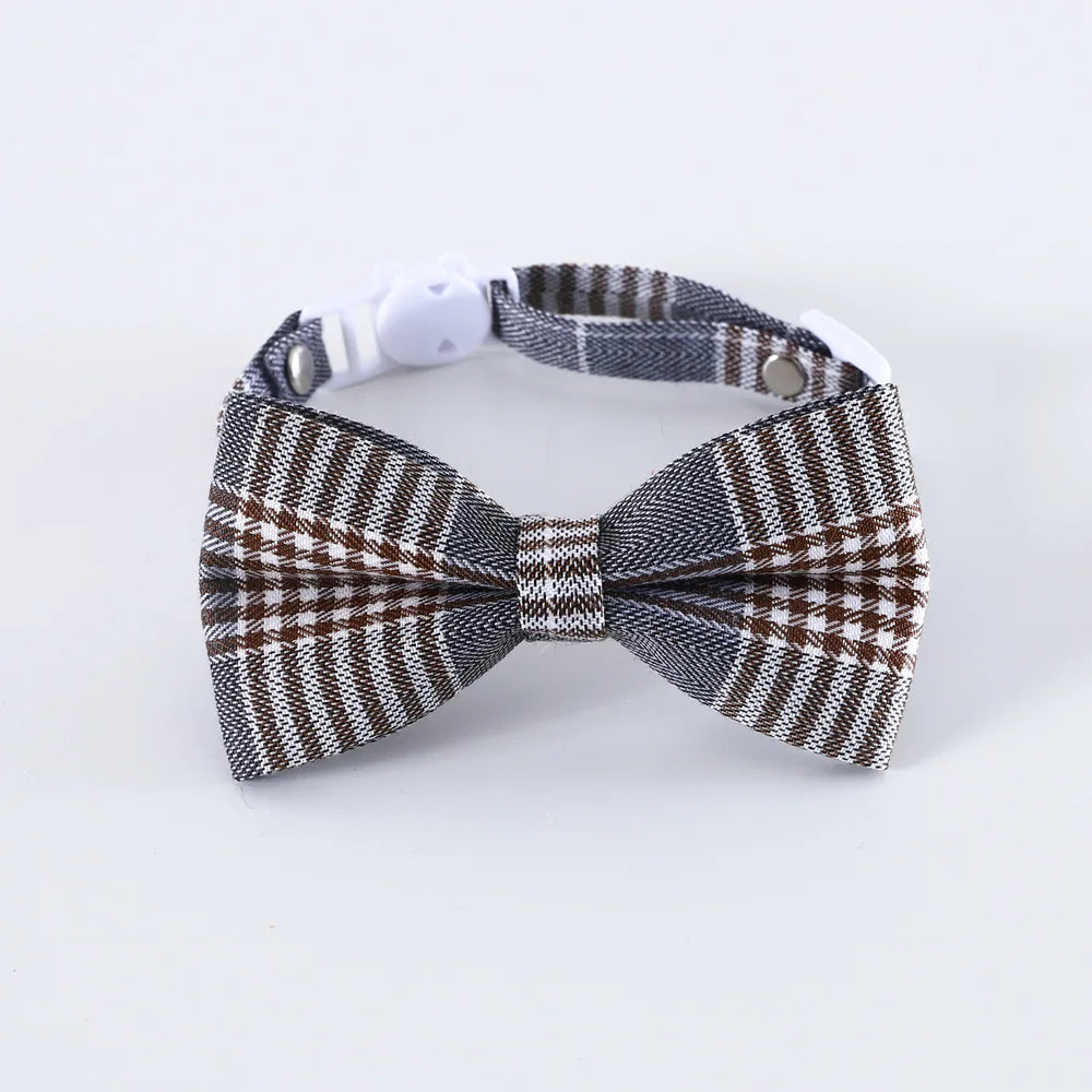 1pc Adjustable Plaid Cat Collar with Bow Tie